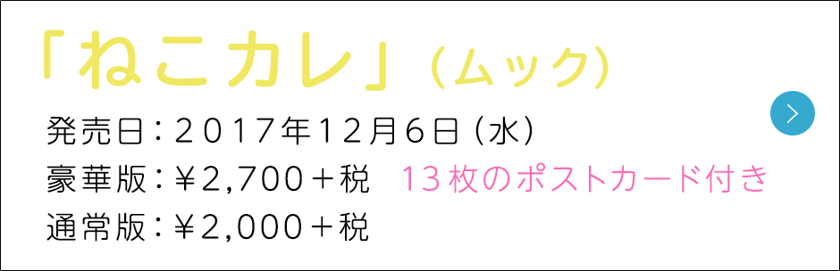 発売日：2017年12月6日（水）
				豪華版：￥2,700＋税　通常版：￥2,000＋税
				写真展「ねこカレ」にて先行販売実施！